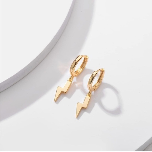 GOLD 14k Gold Plated Lightening Huggie Hoop Earring - Picture 2 of 3